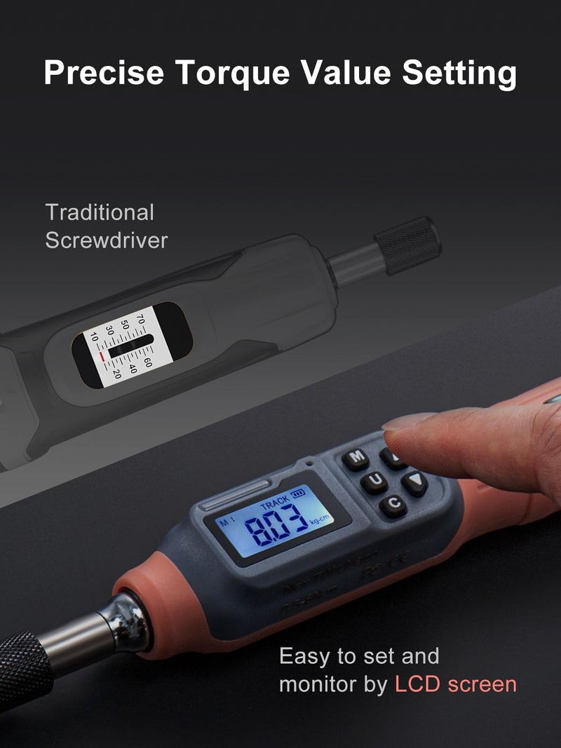 Growneer Digital Torque Screwdriver  2.66-53.1 In-lbs/0.3-6 Nm  1/4'' Drive Torque Screwdriver Electrician with Buzzer & LED Indicator  27 In 1 Screwdriver Torque Wrench Set (Black) - Image 5